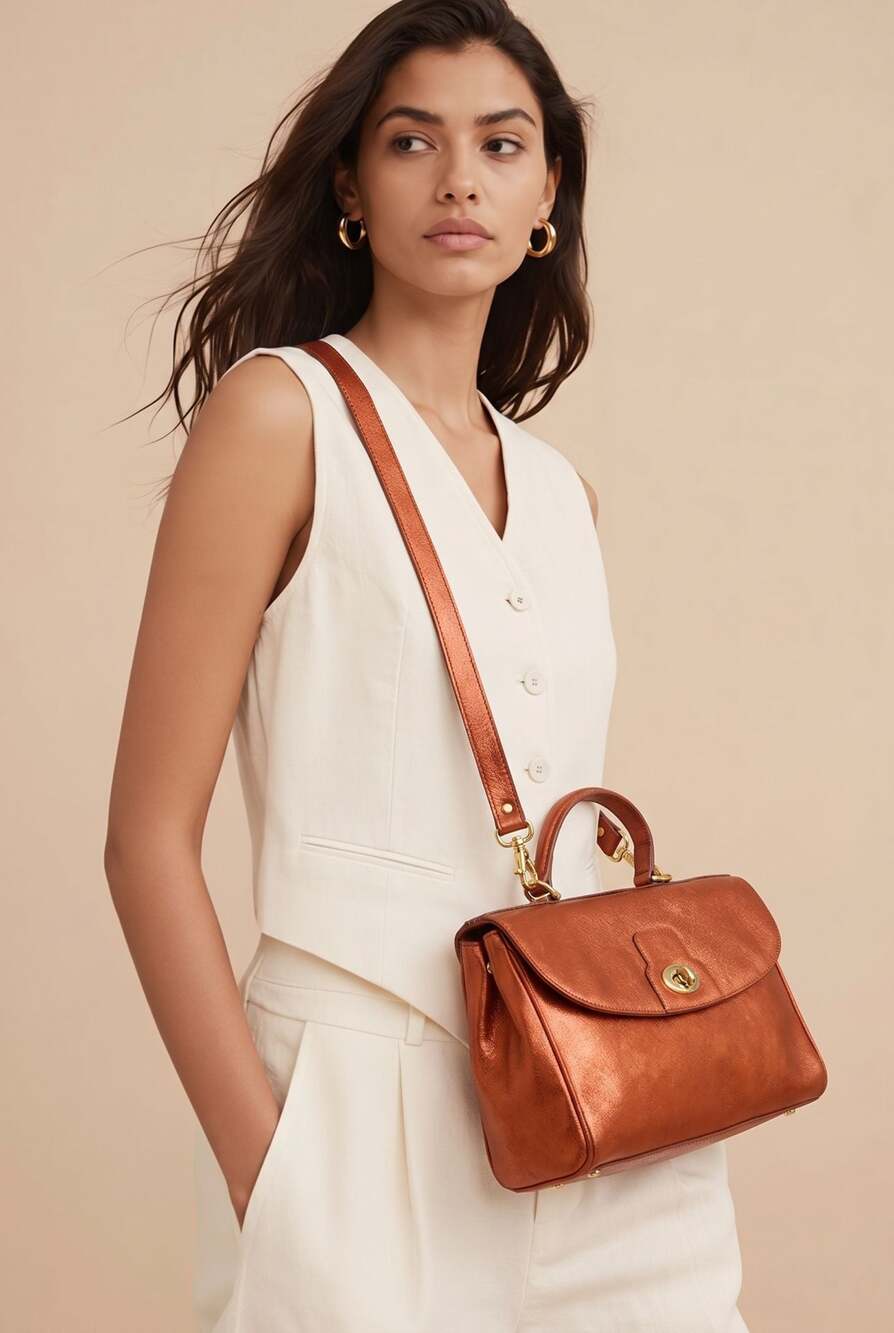 Michael Rome Designs Bag Womens Size Orange Leather Satchel Crossbody Shoulder
